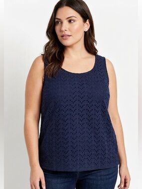 Lane Bryant Navy Eyelet Sleeveless Top